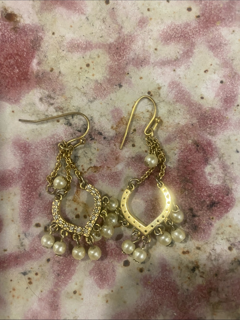 Gold Pearl Dangle Earrings with Crystal Accents - Women Jewelry
